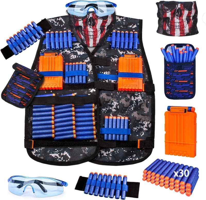 Kids Tactical Nerf Vest Kit with Refill Darts and Gear