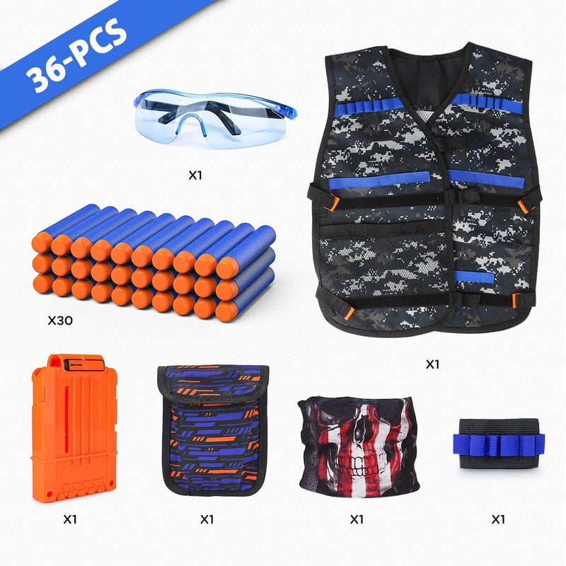 Kids Tactical Nerf Vest Kit with Refill Darts and Gear
