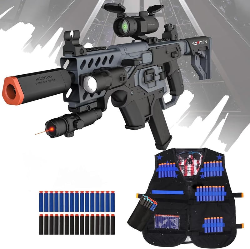 Toy Sniper Rifle Set with Vest, Scope, 120 Darts for Kids 8+