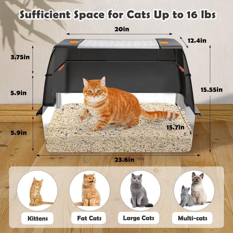 Extra Large Stainless Steel Cat Litter Box with Lid & Accessories