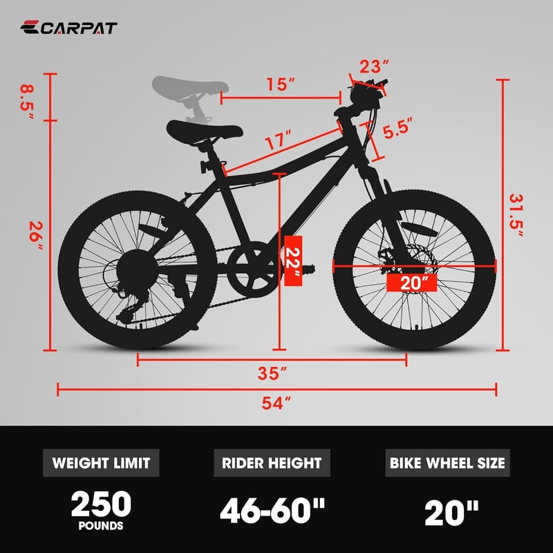 20-Inch 7-Speed Kids' Mountain Bike for Ages 6-12