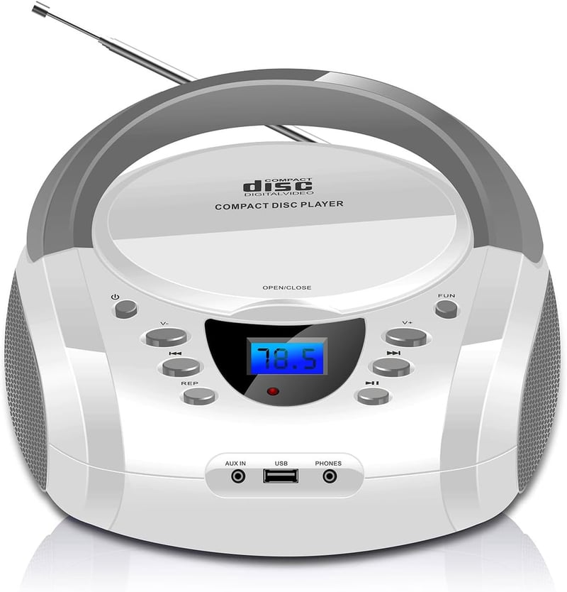 Portable Boombox with Bluetooth & FM Radio, White