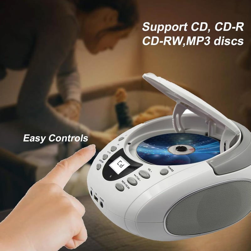 Portable Boombox with Bluetooth & FM Radio, White