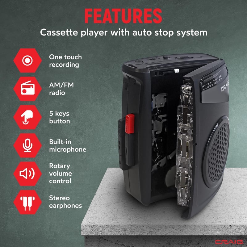 Portable AM/FM Cassette Player & Recorder with Earphones