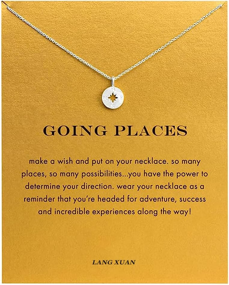 Friendship Compass Necklace with Butterfly Pendant & Card Gift