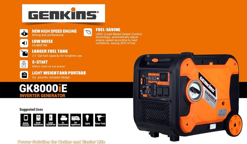 8000W Portable Inverter Generator with Electric Start and Wheels