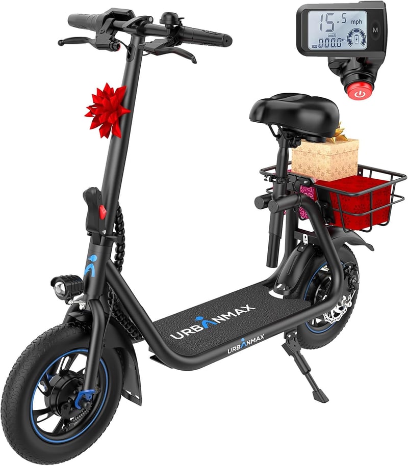 Foldable Electric Scooter for Adults with Seat, Basket & 450W Motor