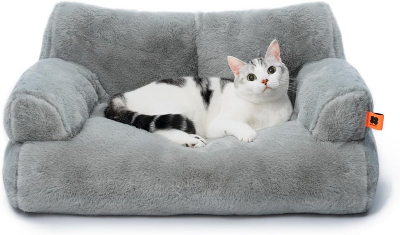 Cat & Small Dog Bed, Washable with Fluffy Non-Slip Design (Grey)