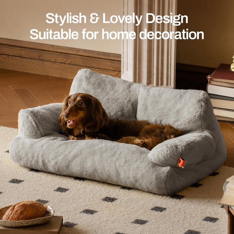 Cat & Small Dog Bed, Washable with Fluffy Non-Slip Design (Grey)
