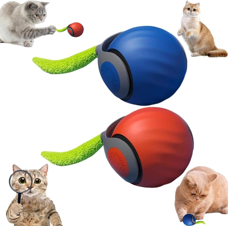 Smart Interactive Cat Toy Ball, Two-Speed, Tail Attachment