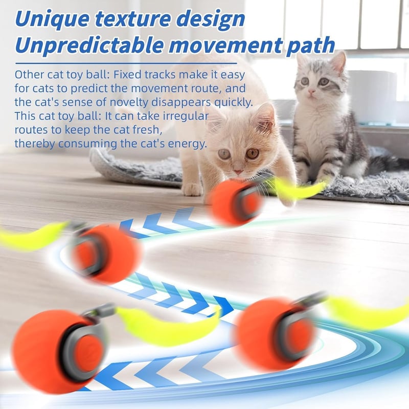 Smart Interactive Cat Toy Ball, Two-Speed, Tail Attachment