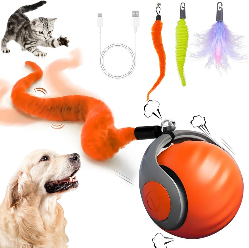 Interactive Orange Cat Ball Toy with Speeds & Tails