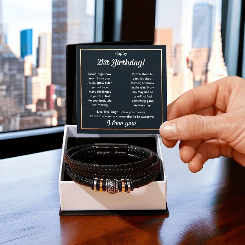 21st Birthday Cuban Bracelet Gift for Him with Message Card