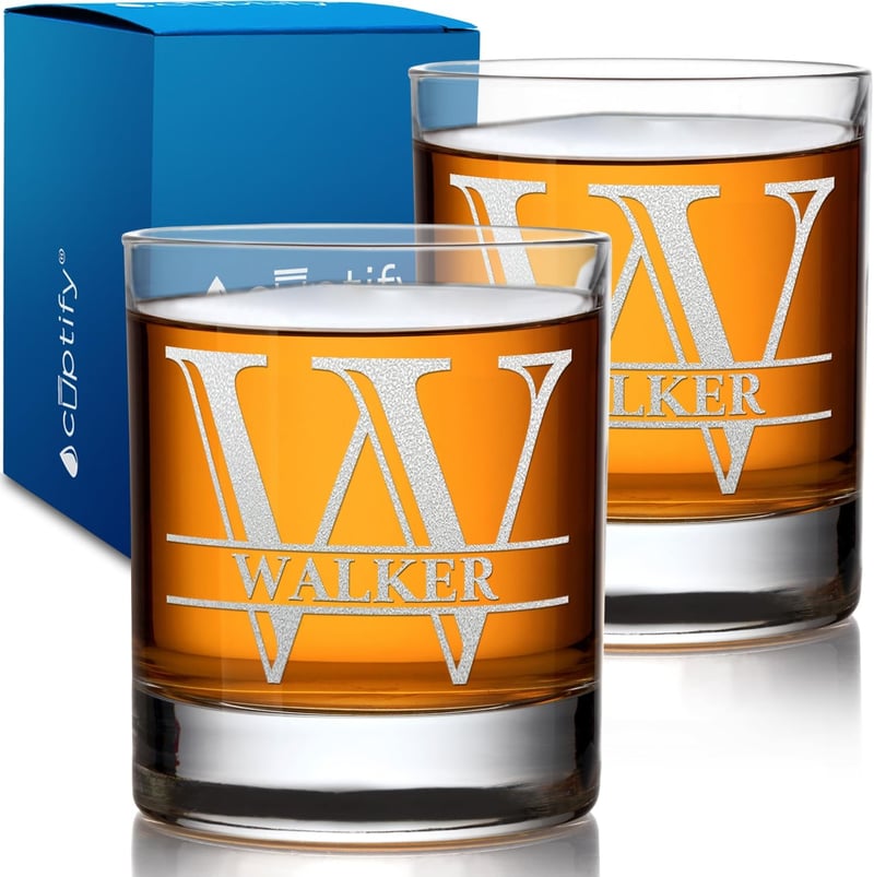 Personalized Whiskey Glass Set with Etched Monogram, 10.25 oz