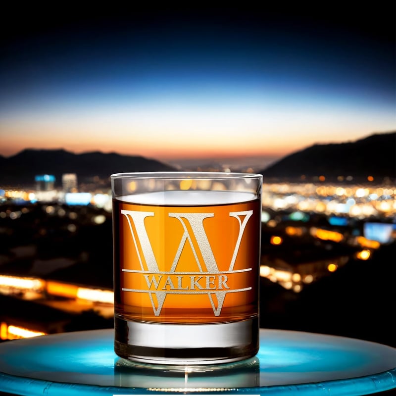 Personalized Whiskey Glass Set with Etched Monogram, 10.25 oz