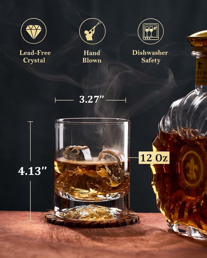 12oz Hand-Blown Crystal Whiskey Glasses, Set of 2