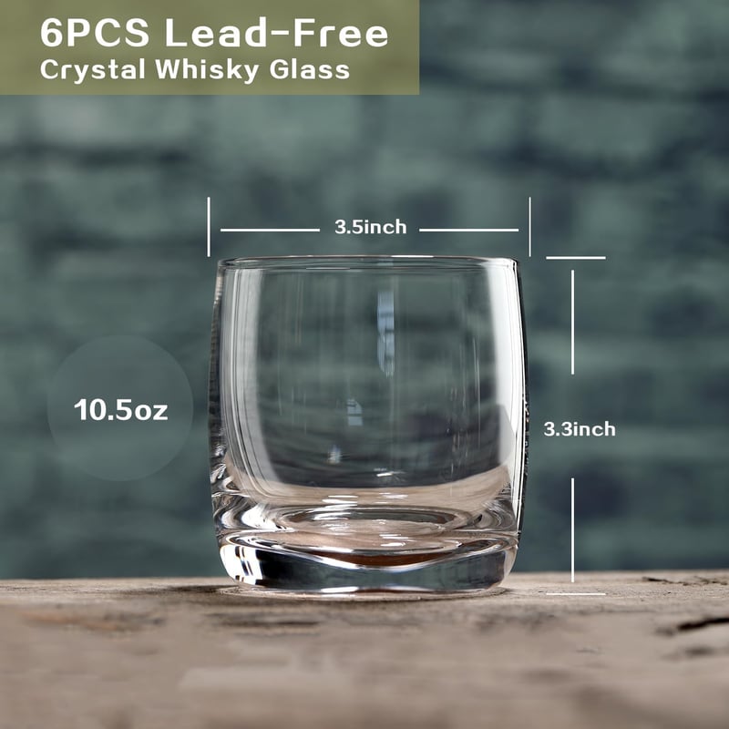 Premium Crystal Whiskey Glasses Set, 10.5 oz, Dishwasher Safe