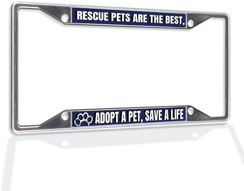 Rescue Pet License Plate Frame Chrome Weatherproof