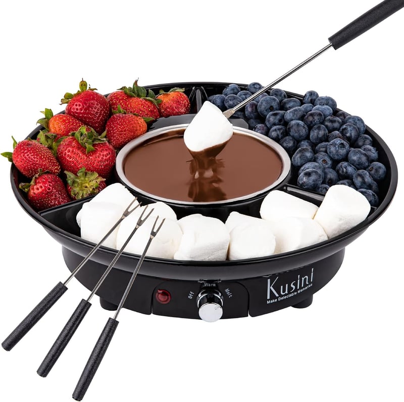 Electric Fondue Pot Set with Serving Trays & Forks - Date Night Gift