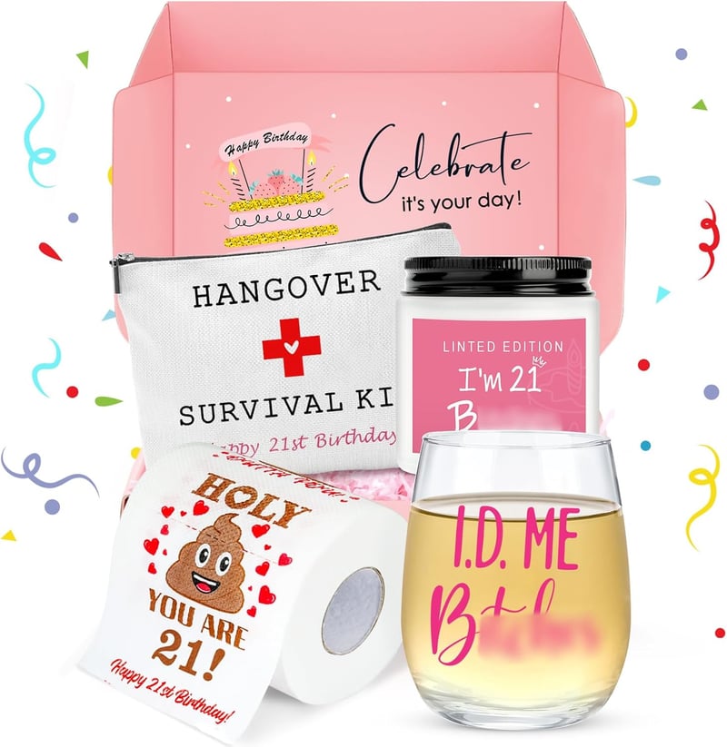 21st Birthday Gift Set for Her – Funny Wine Glass & 配件