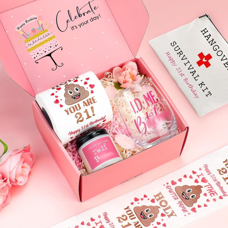 21st Birthday Gift Set for Her – Funny Wine Glass & 配件