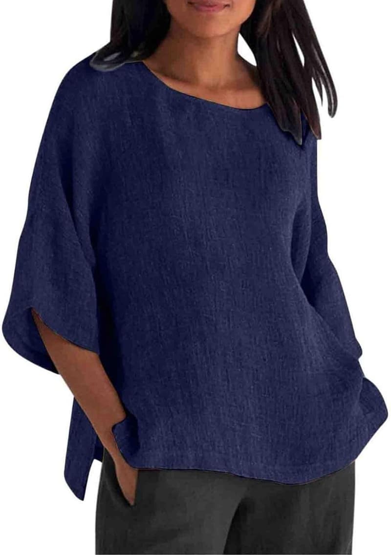 Women's Summer Cotton Linen Crewneck Top