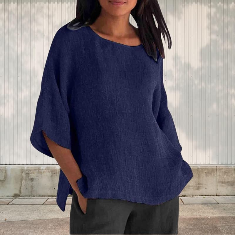 Women's Summer Cotton Linen Crewneck Top