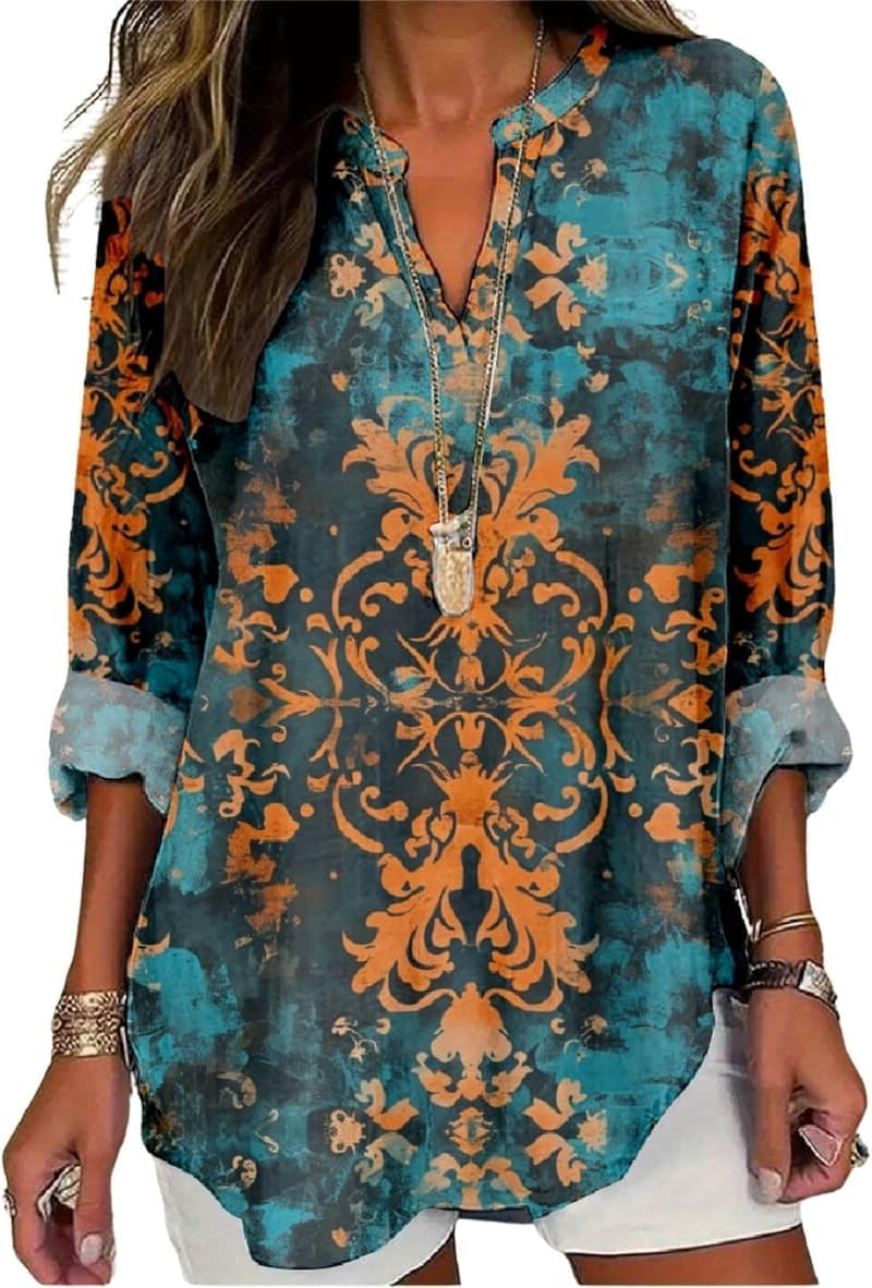 Women's Floral V-Neck Lightweight Blouse