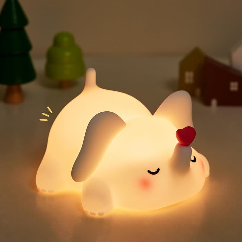 White Elephant Squishy LED Night Light - Silicone, Dimmable