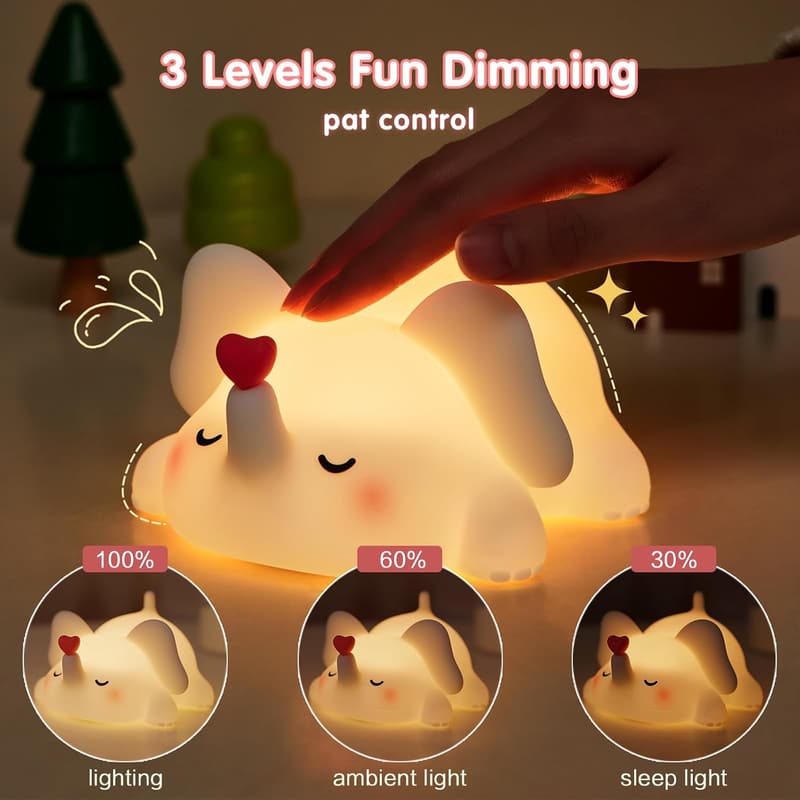 White Elephant Squishy LED Night Light - Silicone, Dimmable