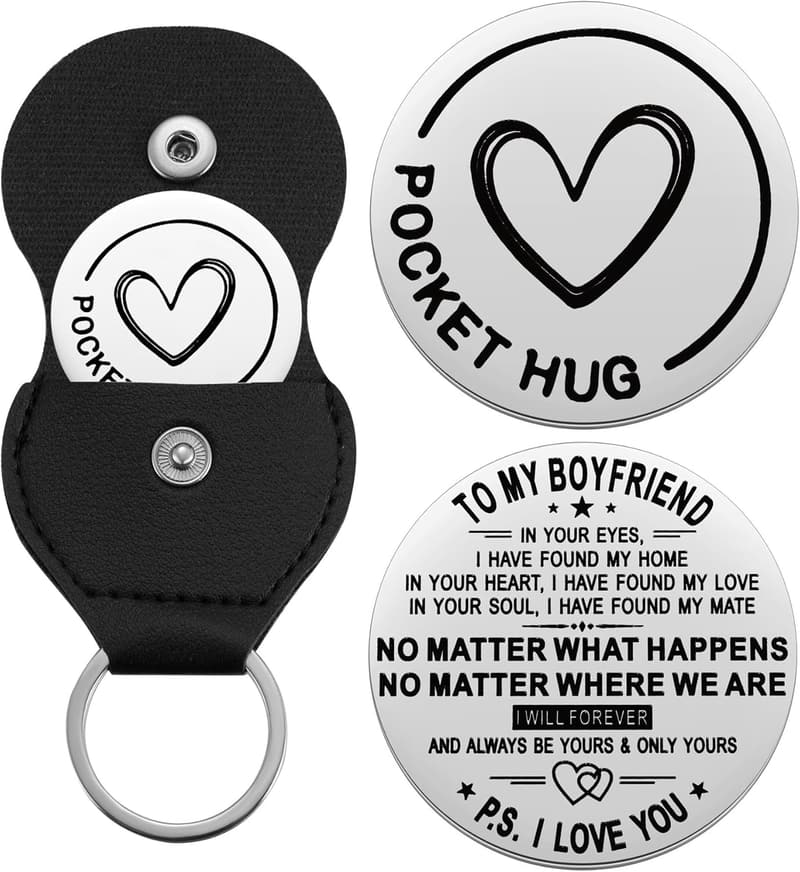 Thinking of You Pocket Hug Token with PU Leather Keychain