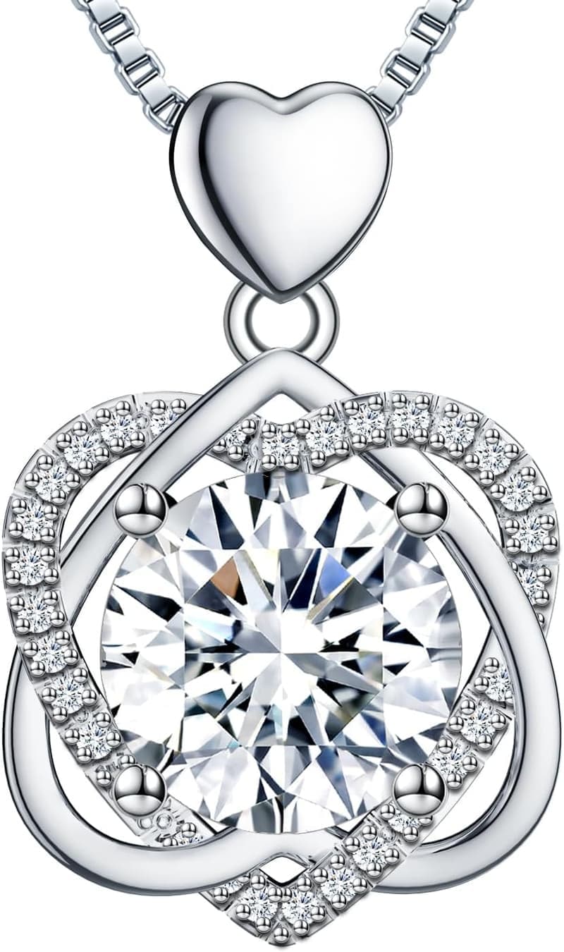 Anniversary Moissanite Heart Necklace in Sterling Silver