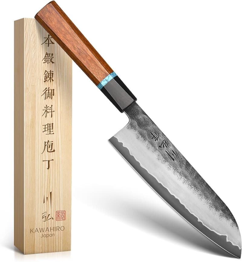 Japanese Santoku Chef Knife, VG10 Steel, Exotic Wood Handle