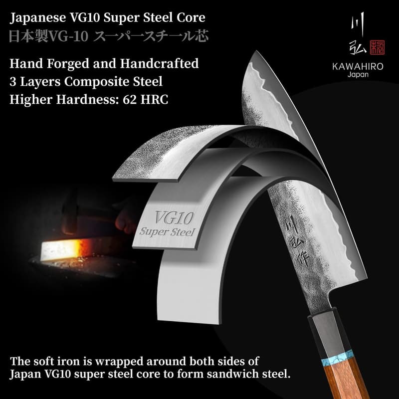 Japanese Santoku Chef Knife, VG10 Steel, Exotic Wood Handle