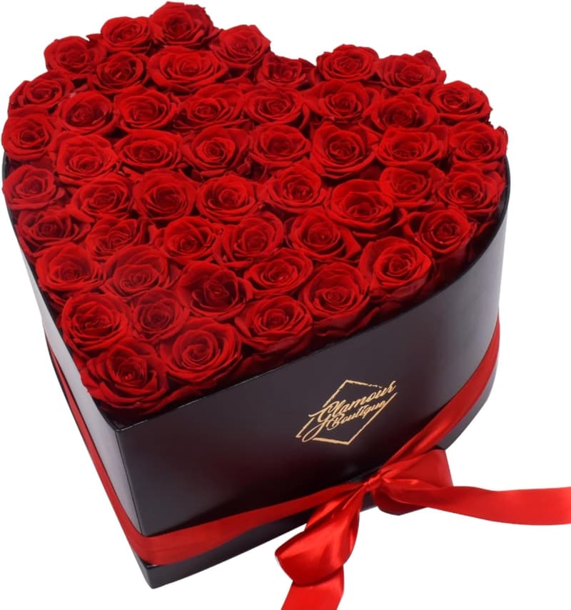 Preserved Red Roses Heart Box Gift for Women