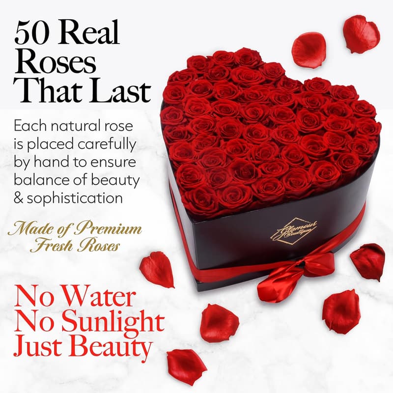 Preserved Red Roses Heart Box Gift for Women
