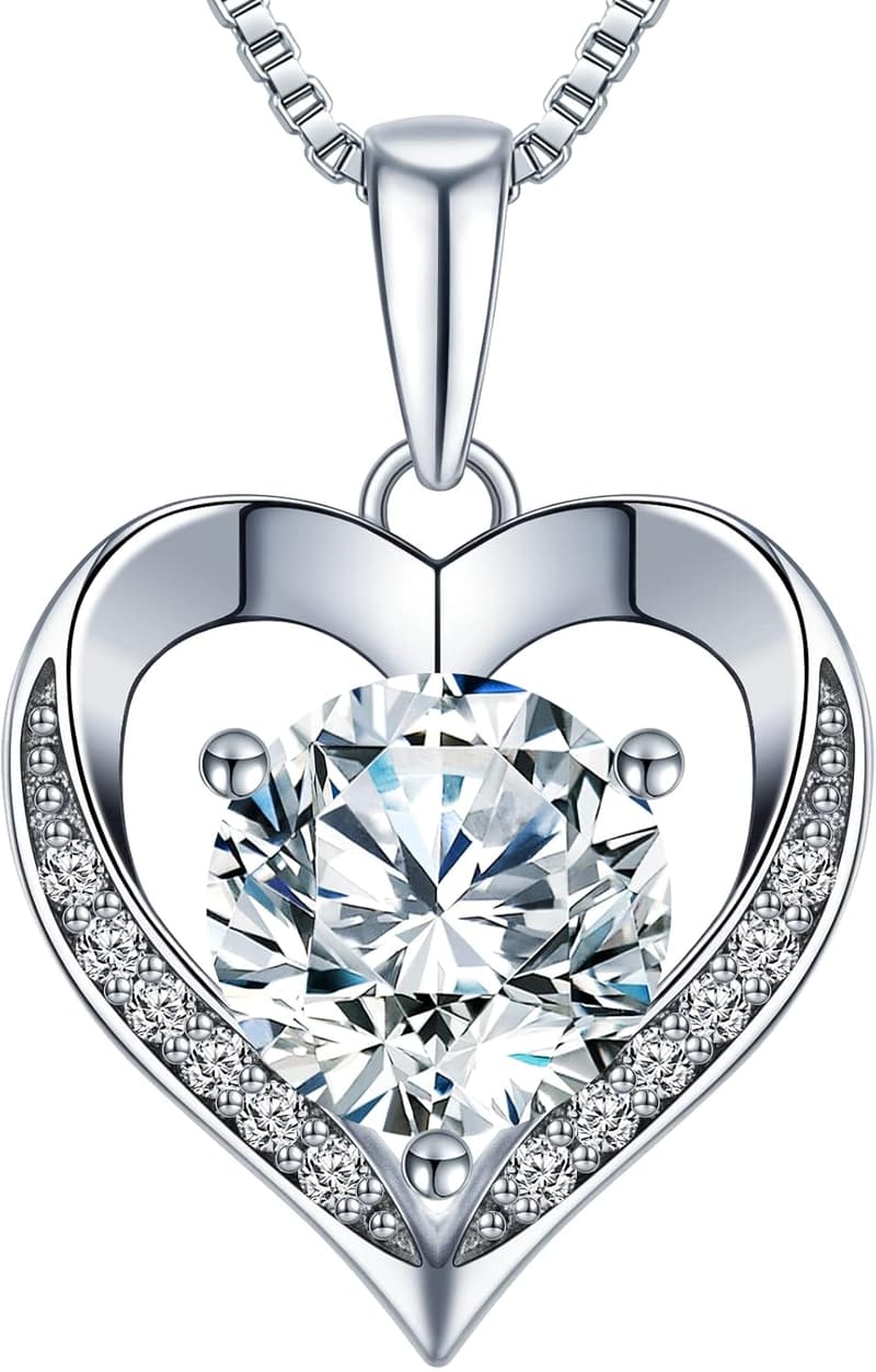 Anniversary Moissanite Heart Necklace for Wife