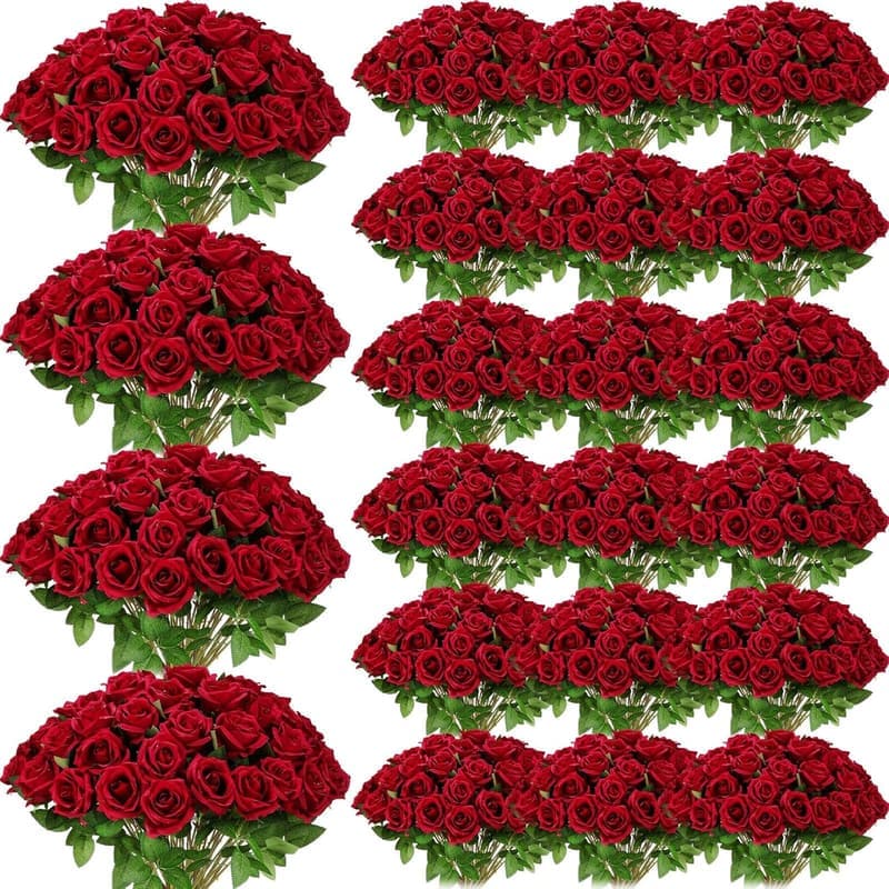 Wedding Bouquet Silk Roses - 500 Pcs Long Stem (Wine Red)
