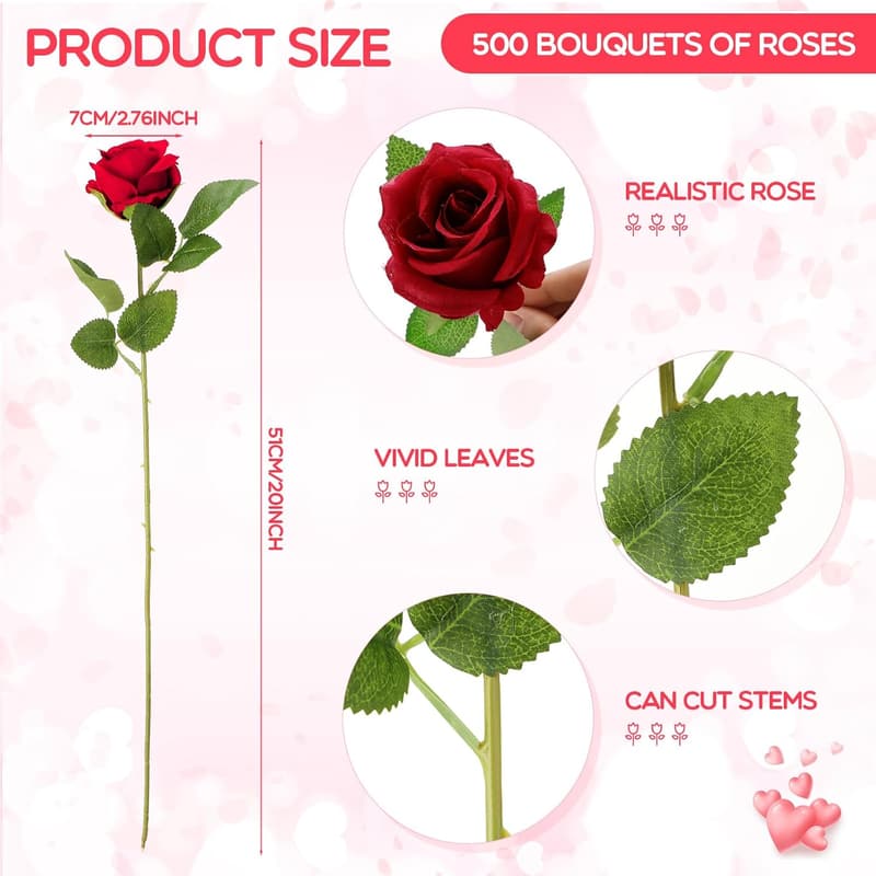 Wedding Bouquet Silk Roses - 500 Pcs Long Stem (Wine Red)