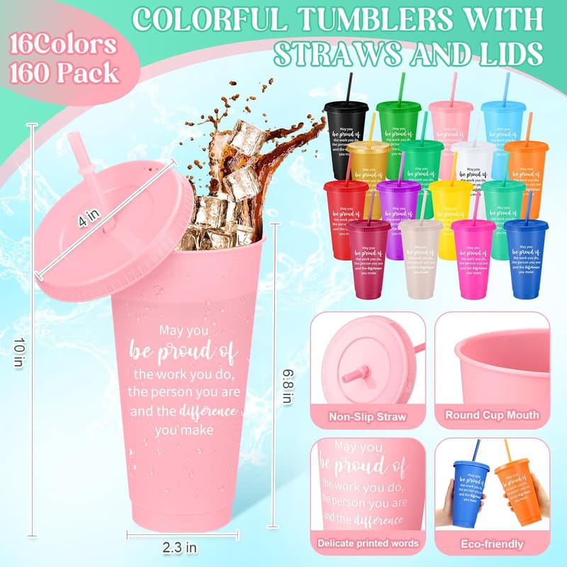 Employee Thank You Tumblers, 24 oz Colorful Cups Set