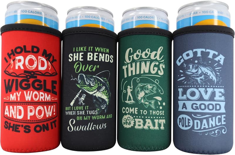 Fishing Slim Can Cooler - Fun Gift for Dad Fishermen