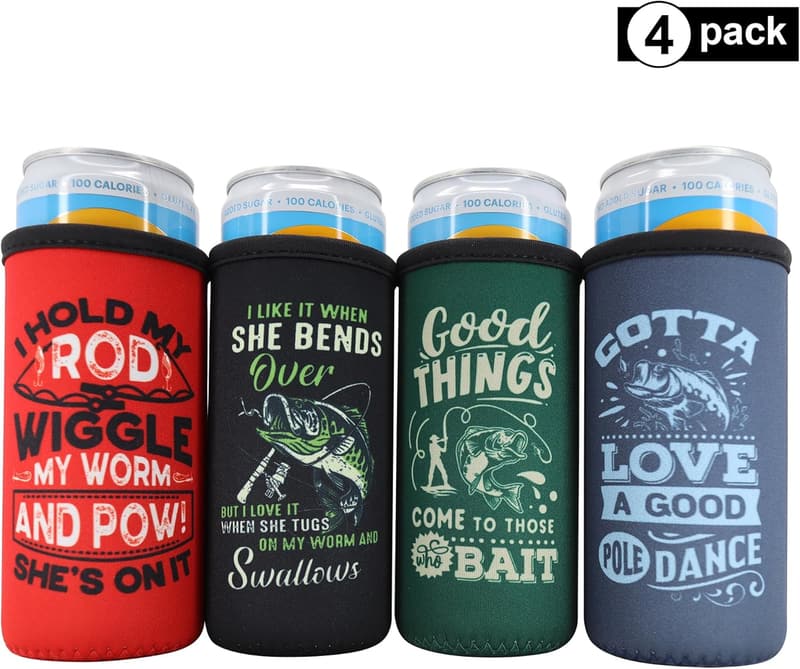 Fishing Slim Can Cooler - Fun Gift for Dad Fishermen