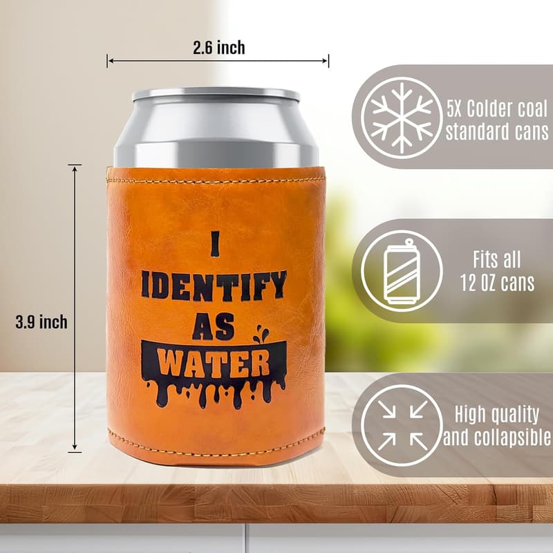 Father's Day Leather Can Cooler, 12oz Koozie