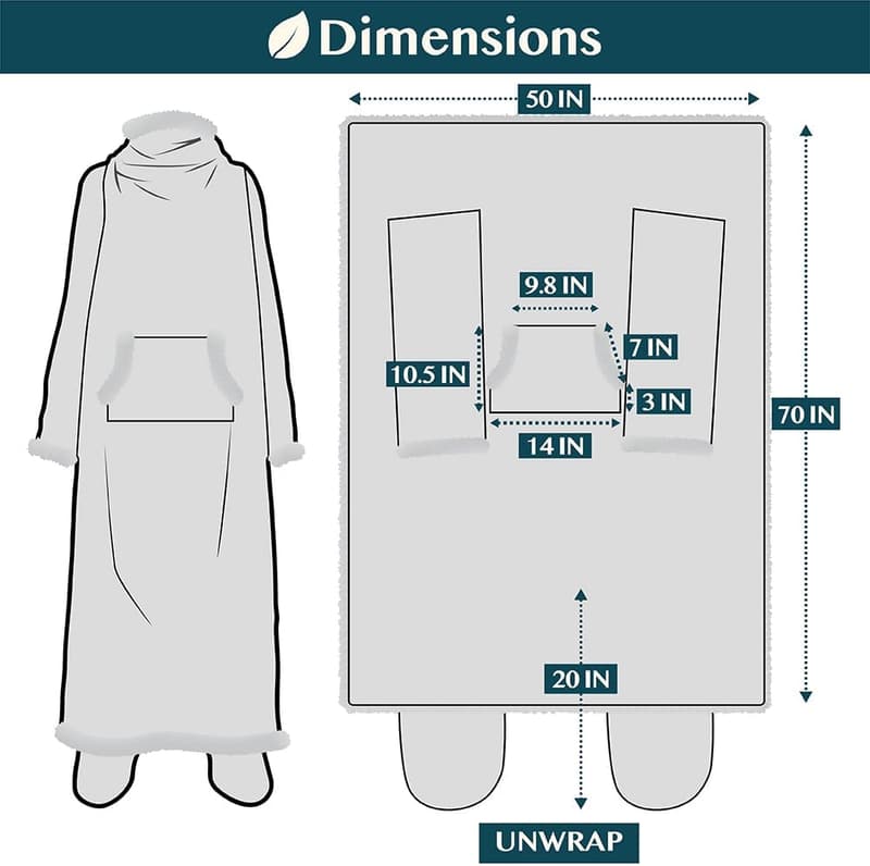 Wearable Sherpa Blanket with Sleeves, Blue
