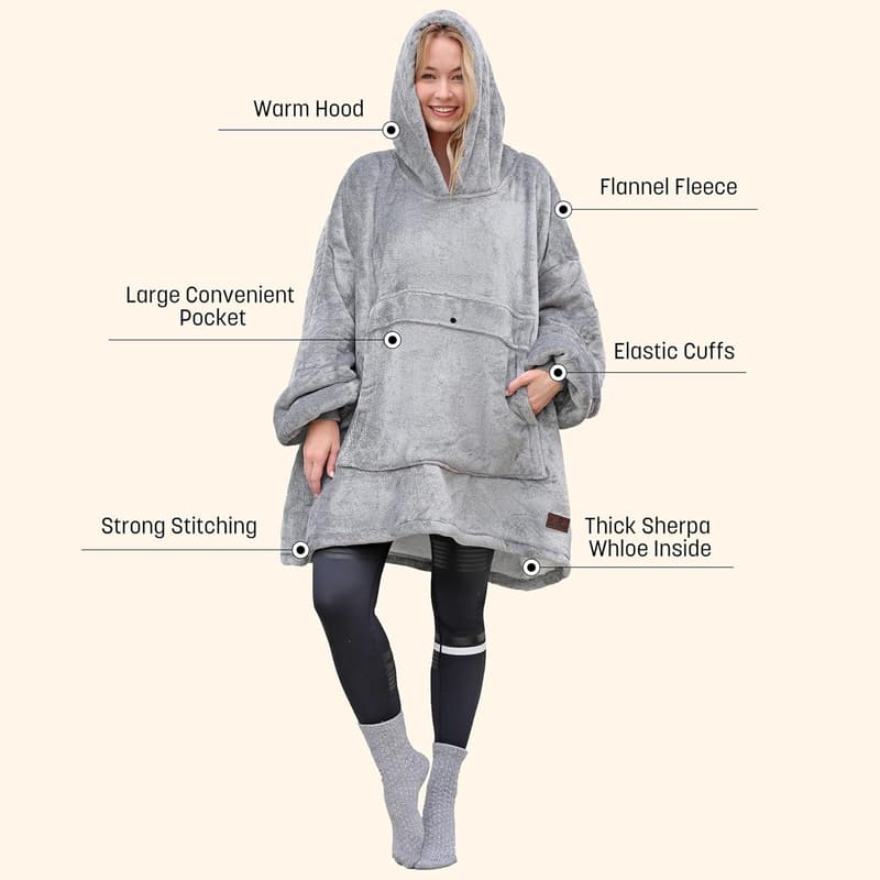 Wearable Sherpa Blanket Hoodie for Adults