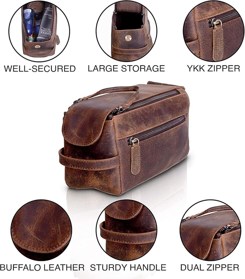 Buffalo Leather Unisex Toiletry Dopp Kit