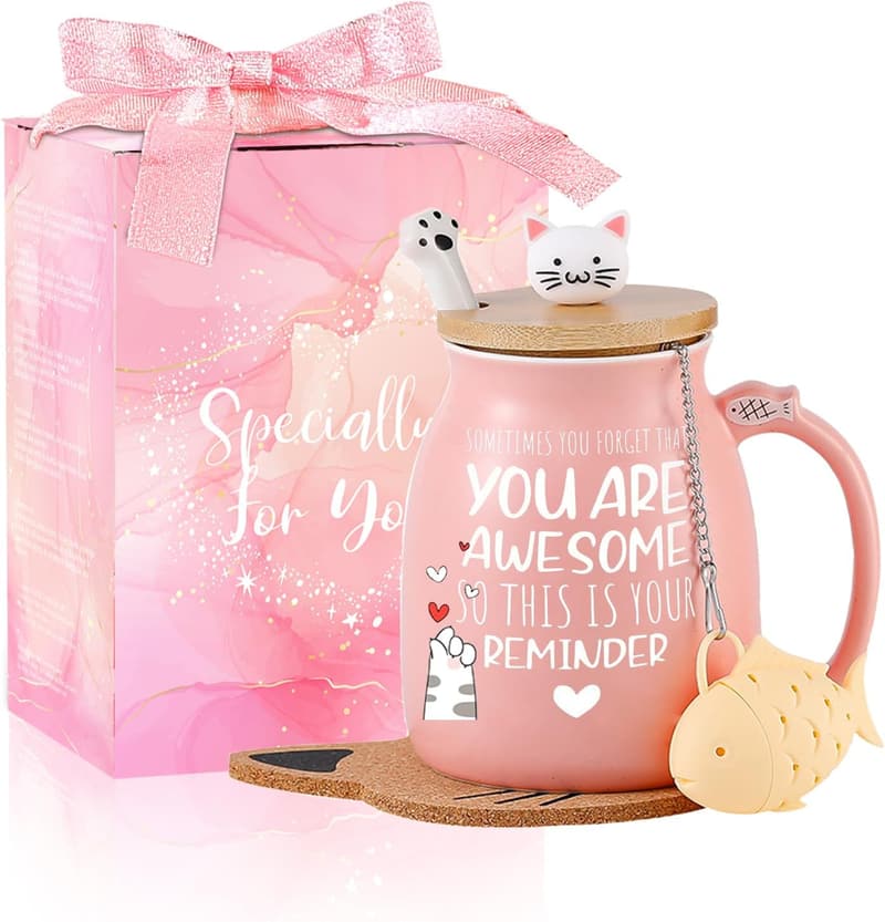 Birthday Cat Mug for Women - Cute Kawaii Coffee Cup Gift