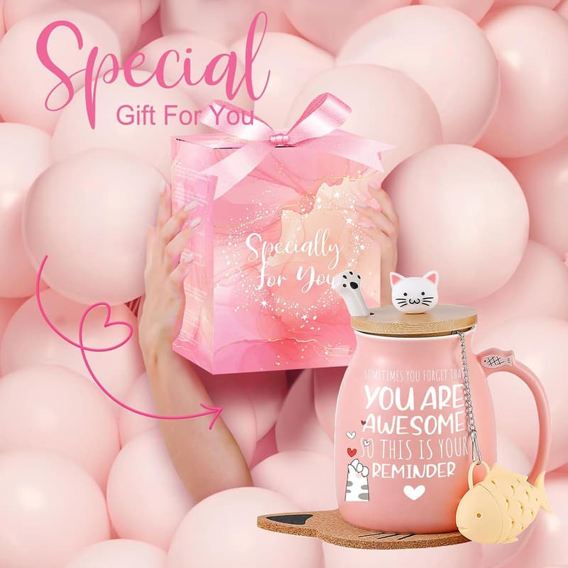 Birthday Cat Mug for Women - Cute Kawaii Coffee Cup Gift
