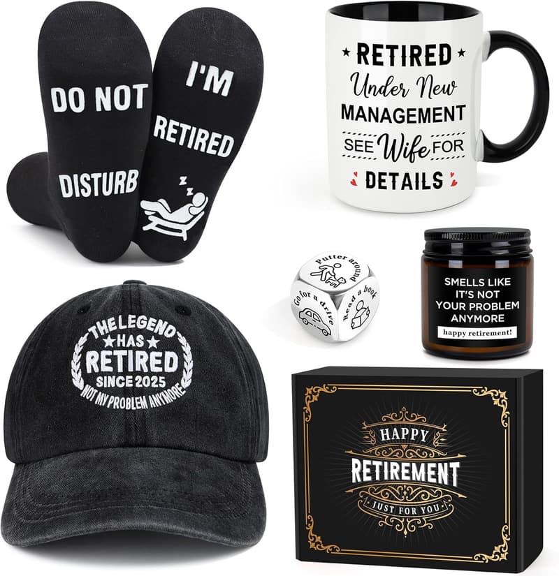 Retirement Gift Set for Men: Mug, Hat, Candle & More