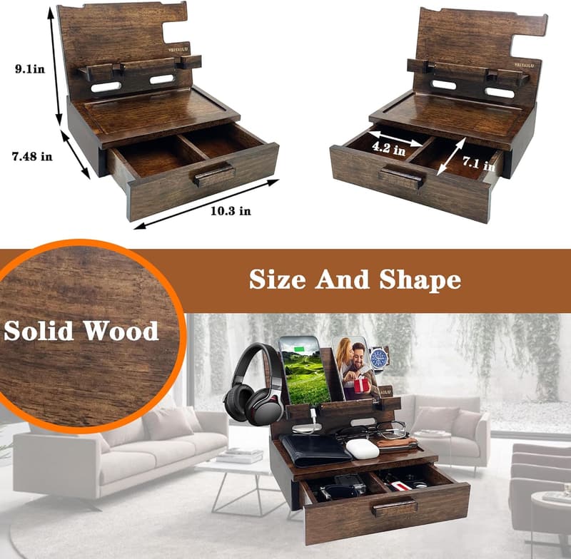 Birthday Walnut Wood Phone Nightstand Organizer